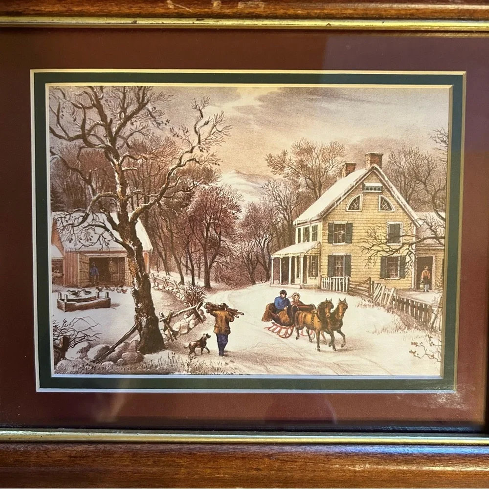 Vintage Lot Of 2 Wood Framed Currier and Ives American Homestead Prints Rustic - Picture 3 of 9